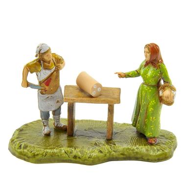 Statua cm.6 Salumiere con Banco e Donna | Moranduzzo