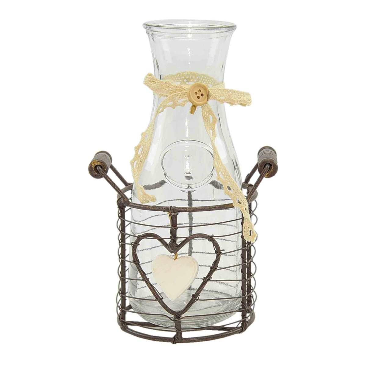 Bottiglia Vetro con Merletto Cestino Ferro cm.20 | M2 Store