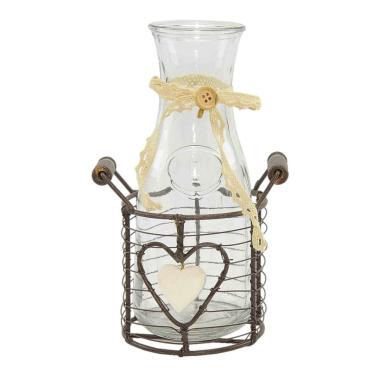 Bottiglia Vetro con Merletto Cestino Ferro cm.20 | M2 Store