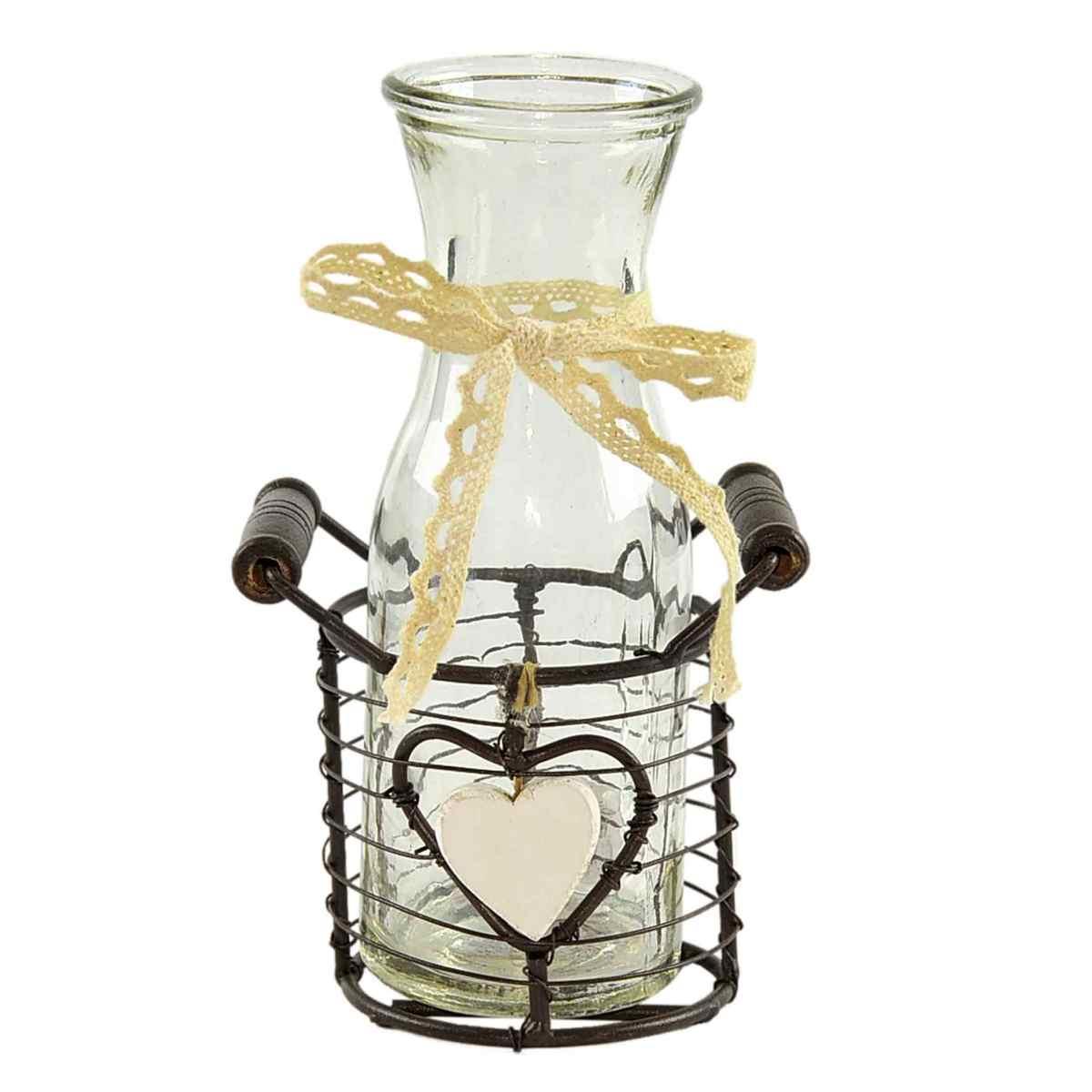 Bottiglia Vetro con Merletto Cestino Ferro cm.18 | M2 Store