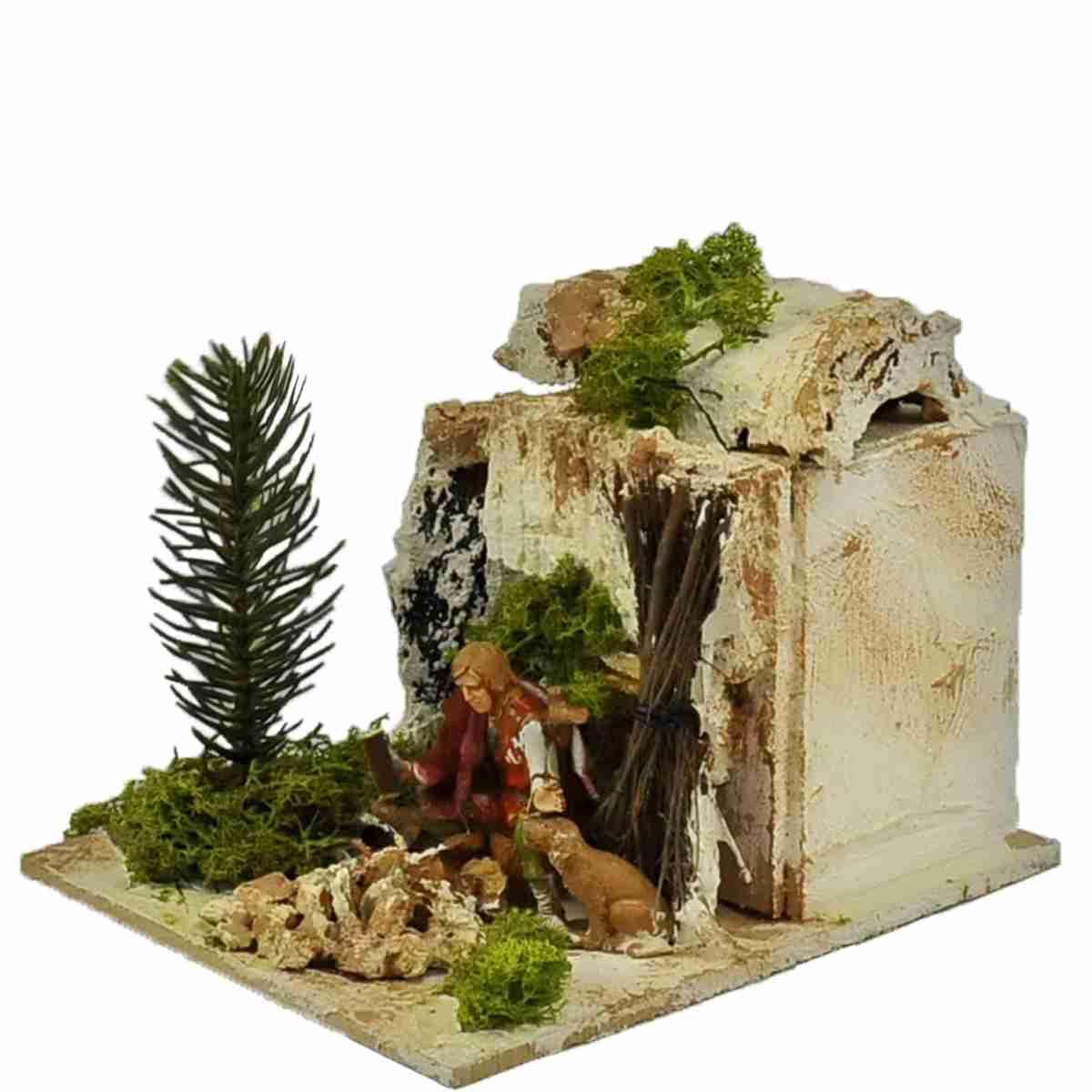 Statua cm.10 Uomo con Cane al Fuoco con con Movimento | Moranduzzo