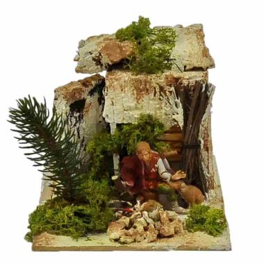 Statua cm.10 Uomo con Cane al Fuoco con con Movimento | Moranduzzo