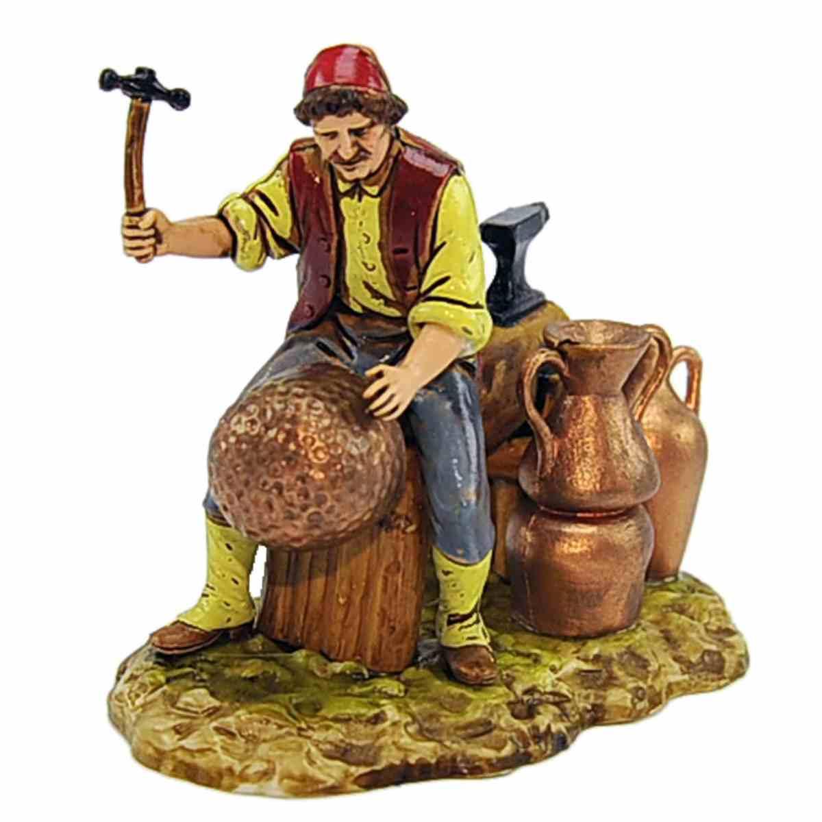 Statua presepe 10 cm ramaio seduto con anfore