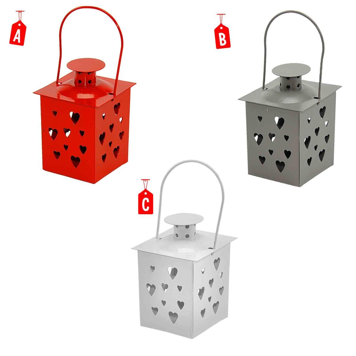 Lanterna cm.8x8xh11 Metallo con Fori Cuore 3 Col |Moranduzzo