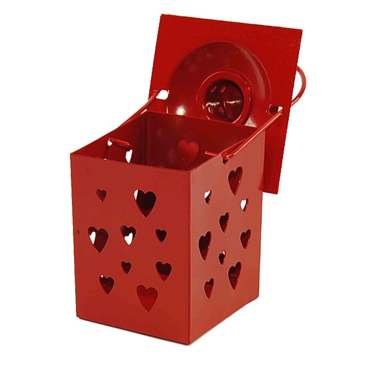 Lanterna cm.8x8xh11 Metallo con Fori Cuore 3 Col |Moranduzzo