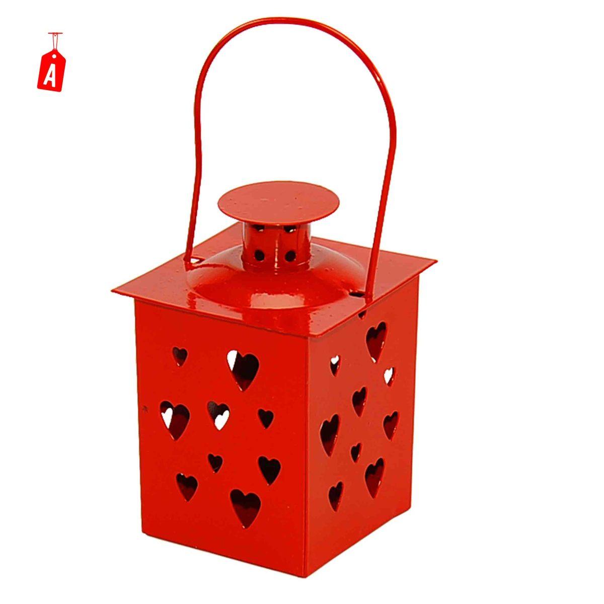 Lanterna cm.8x8xh11 Metallo con Fori Cuore 3 Col |Moranduzzo
