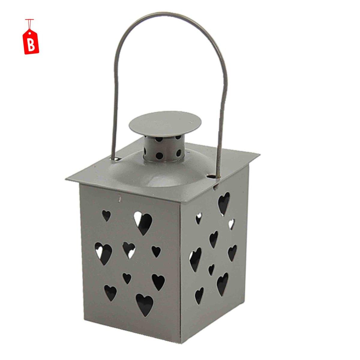 Lanterna cm.8x8xh11 Metallo con Fori Cuore 3 Col |Moranduzzo