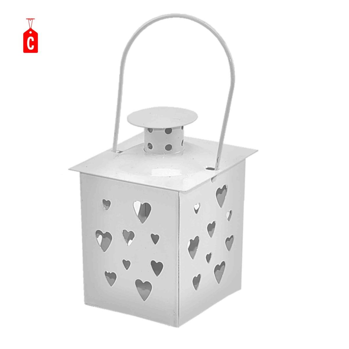 Lanterna cm.8x8xh11 Metallo con Fori Cuore 3 Col |Moranduzzo