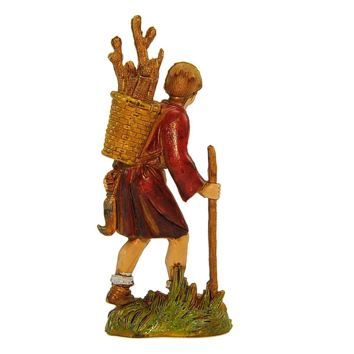 Statua cm.10 Legnaiolo con Bastone e Cesta sulle Spalle | Moranduzzo