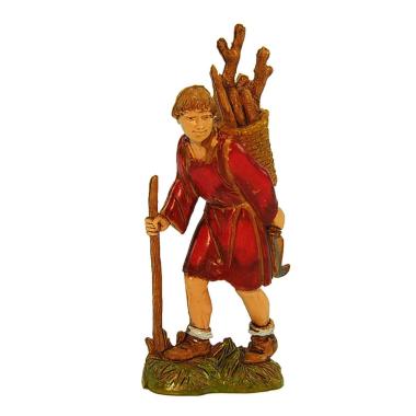 Statua cm.10 Legnaiolo con Bastone e Cesta sulle Spalle | Moranduzzo