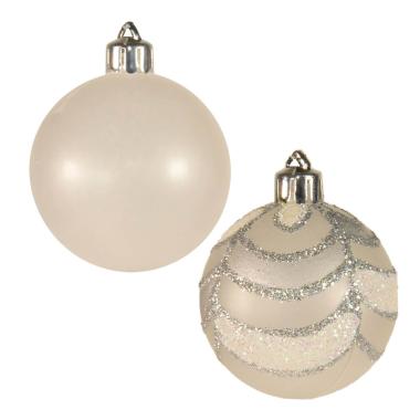 Pallina di natale bianco satinato bianco argento Set 5 pz 5 cm