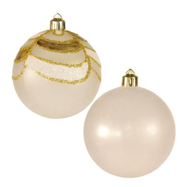 Pallina Natale cm.7 Bianco Satinato Bianco Oro Set pz.4 |M2 Store