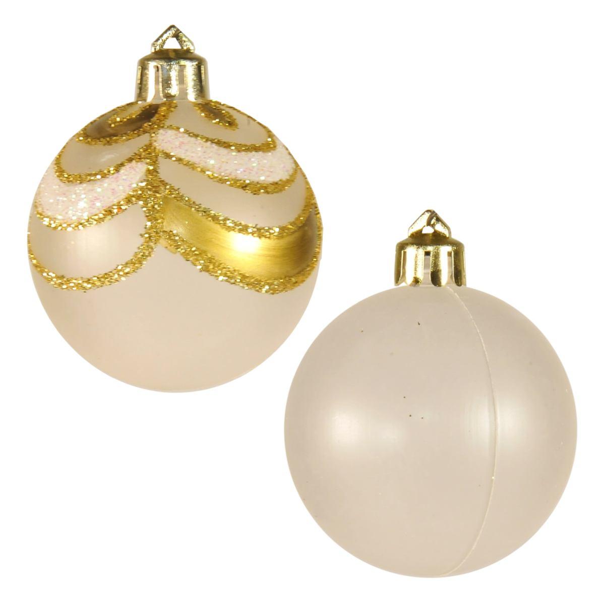 Pallina Natale cm.5 Bianco Satinato Dec. Oro pz.6
