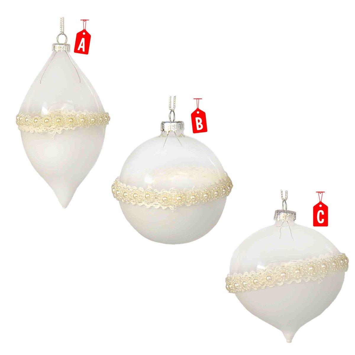 Pallina Natale Vetro Bianco Trasparente Burano 3 Modelli Set pz.4 |Moranduzzo