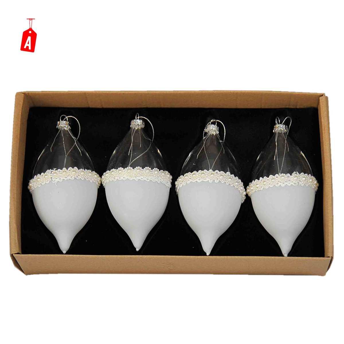 Pallina Natale Vetro Bianco Trasparente Burano 3 Modelli Set pz.4 |Moranduzzo