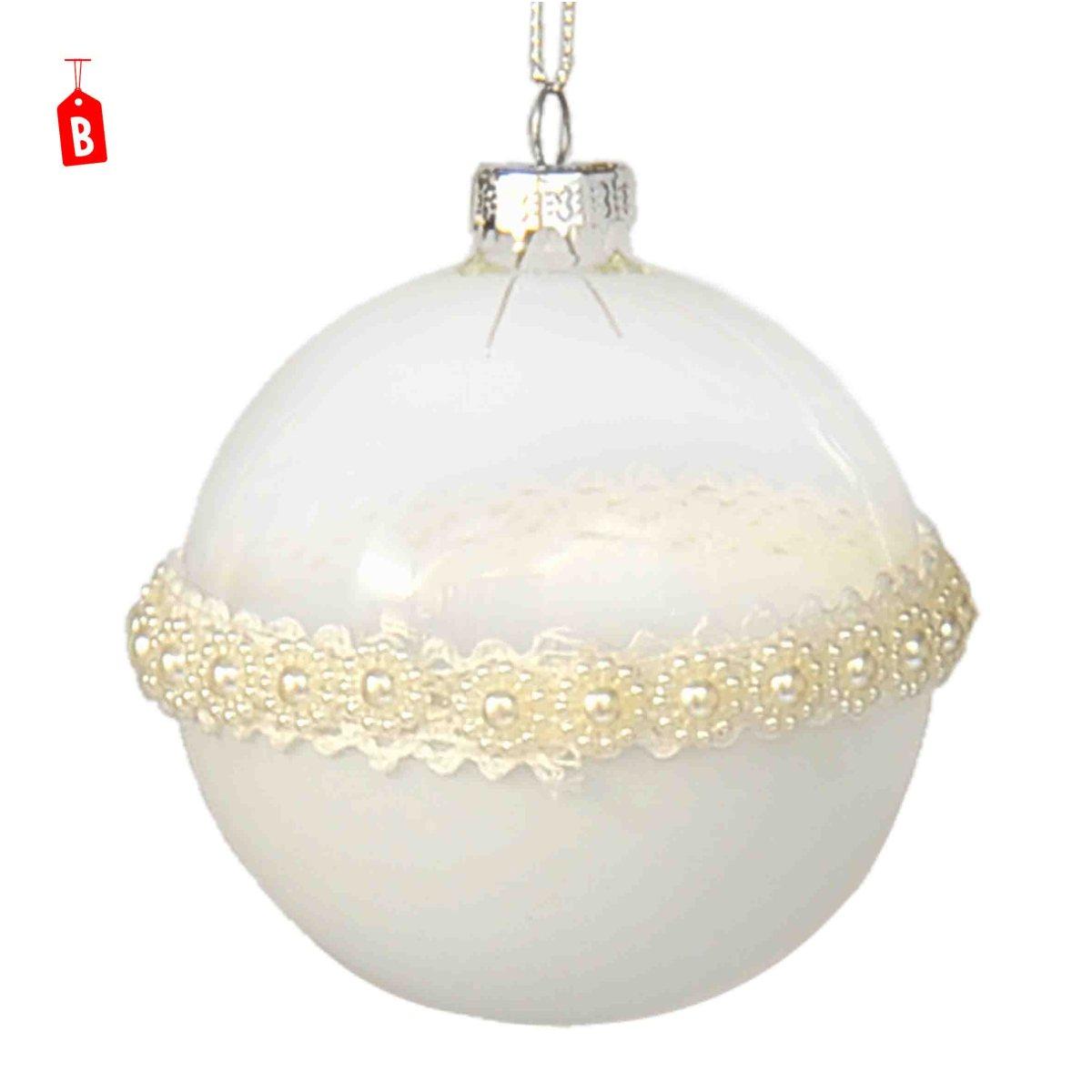 Pallina Natale Vetro Bianco Trasparente Burano 3 Modelli Set pz.4 |Moranduzzo