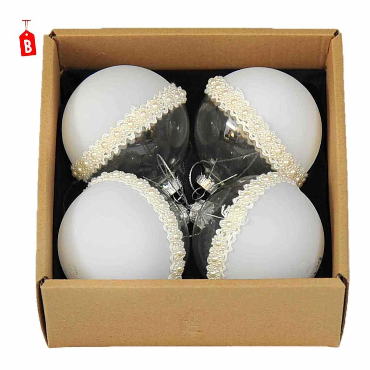 Pallina Natale Vetro Bianco Trasparente Burano 3 Modelli Set pz.4 |Moranduzzo