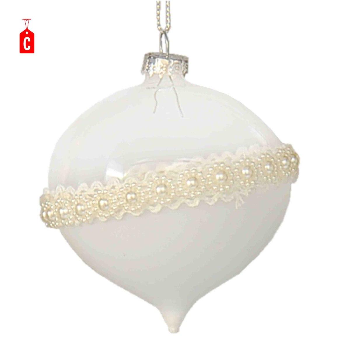 Pallina Natale Vetro Bianco Trasparente Burano 3 Modelli Set pz.4 |Moranduzzo