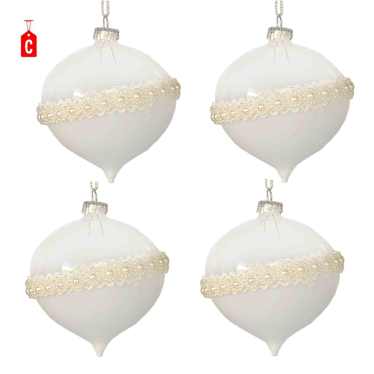 Pallina Natale Vetro Bianco Trasparente Burano 3 Modelli Set pz.4 |Moranduzzo