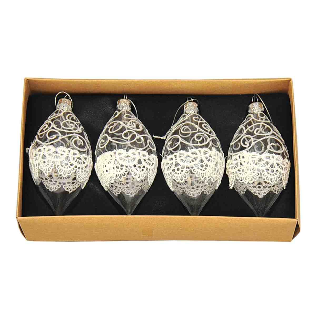 Pallina Natale Vetro Trasparente con Ricamo 3 Modelli Set pz.4 |Moranduzzo