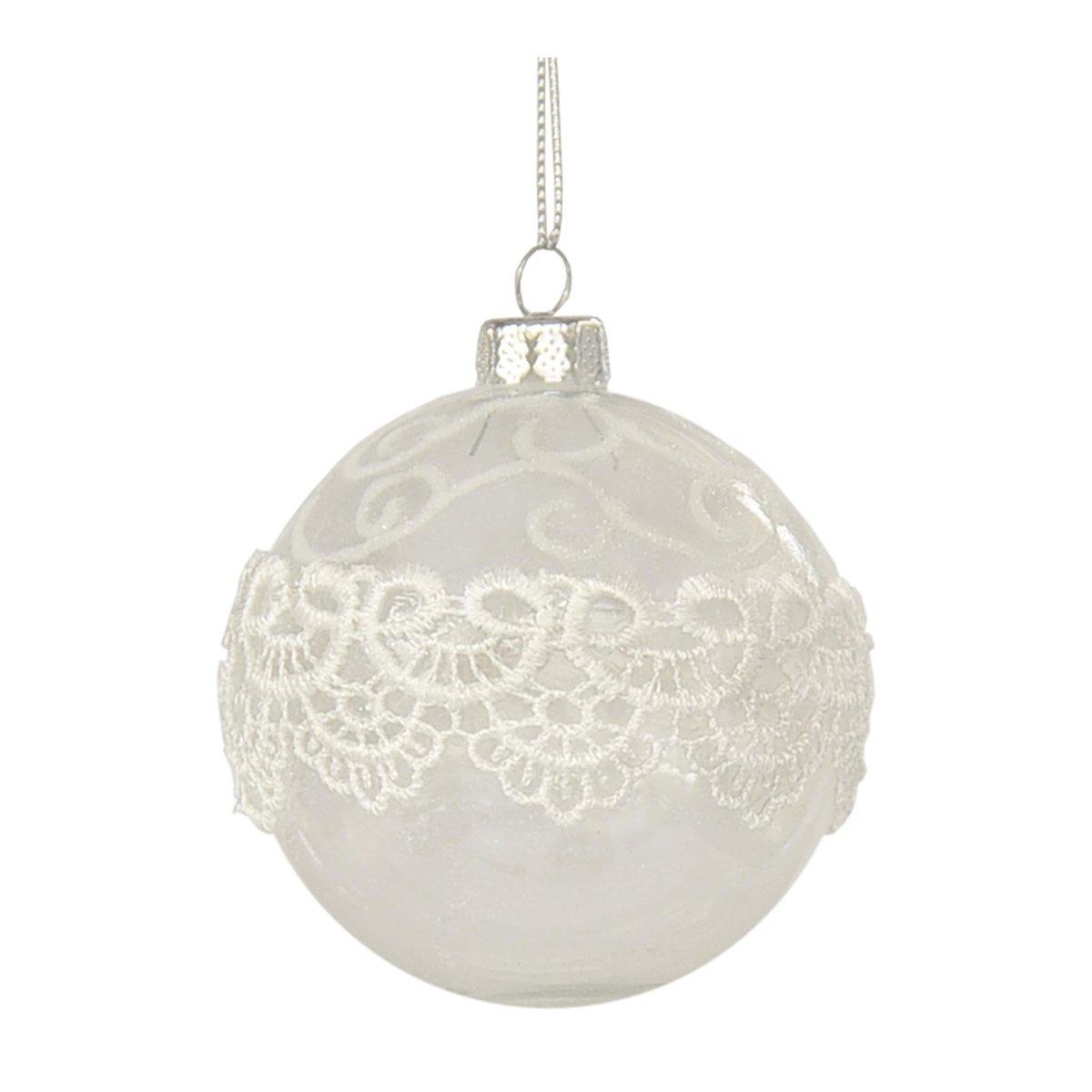 Pallina Natale Vetro Trasparente con Ricamo 3 Modelli Set pz.4 |Moranduzzo