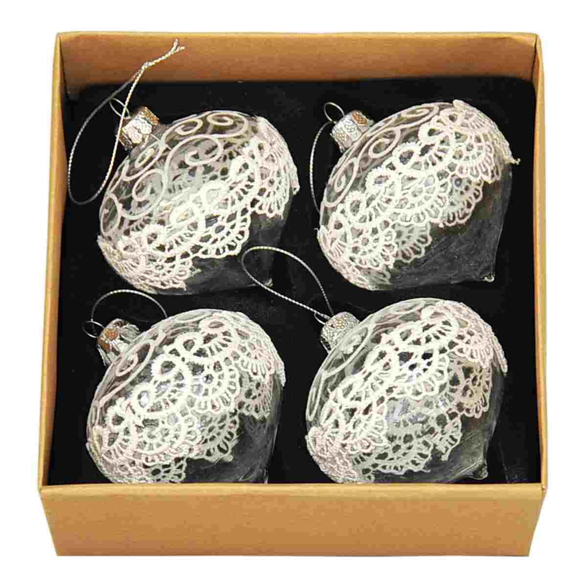 Pallina Natale Vetro Trasparente con Ricamo 3 Modelli Set pz.4 |Moranduzzo