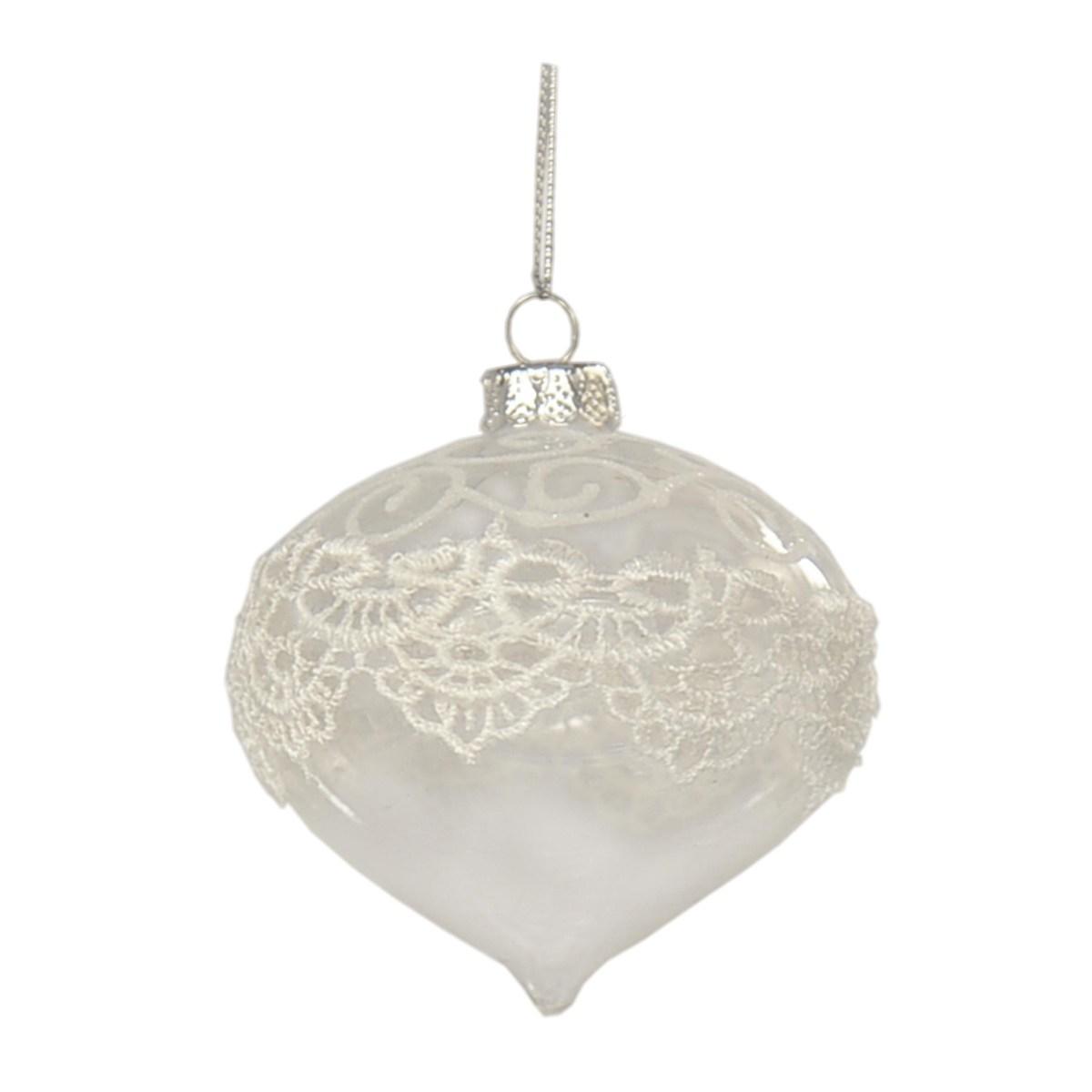 Pallina Natale Vetro Trasparente con Ricamo 3 Modelli Set pz.4 |Moranduzzo