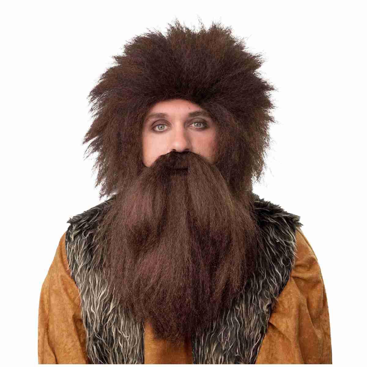Parrucca Castana Selvaggio Primitivo con Barba |Orlob
