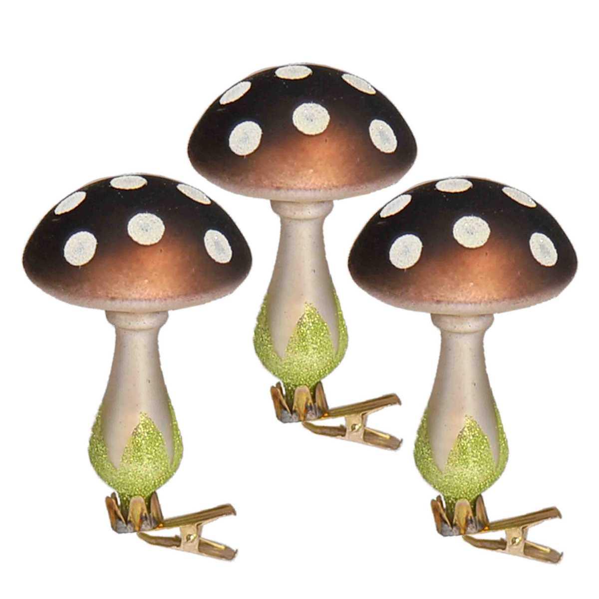 Pallina Natale Vetro cm.11 Funghetti con Pinza Set pz.3 |Moranduzzo