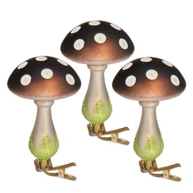 Pallina Natale Vetro cm.11 Funghetti con Pinza Set pz.3 |Moranduzzo