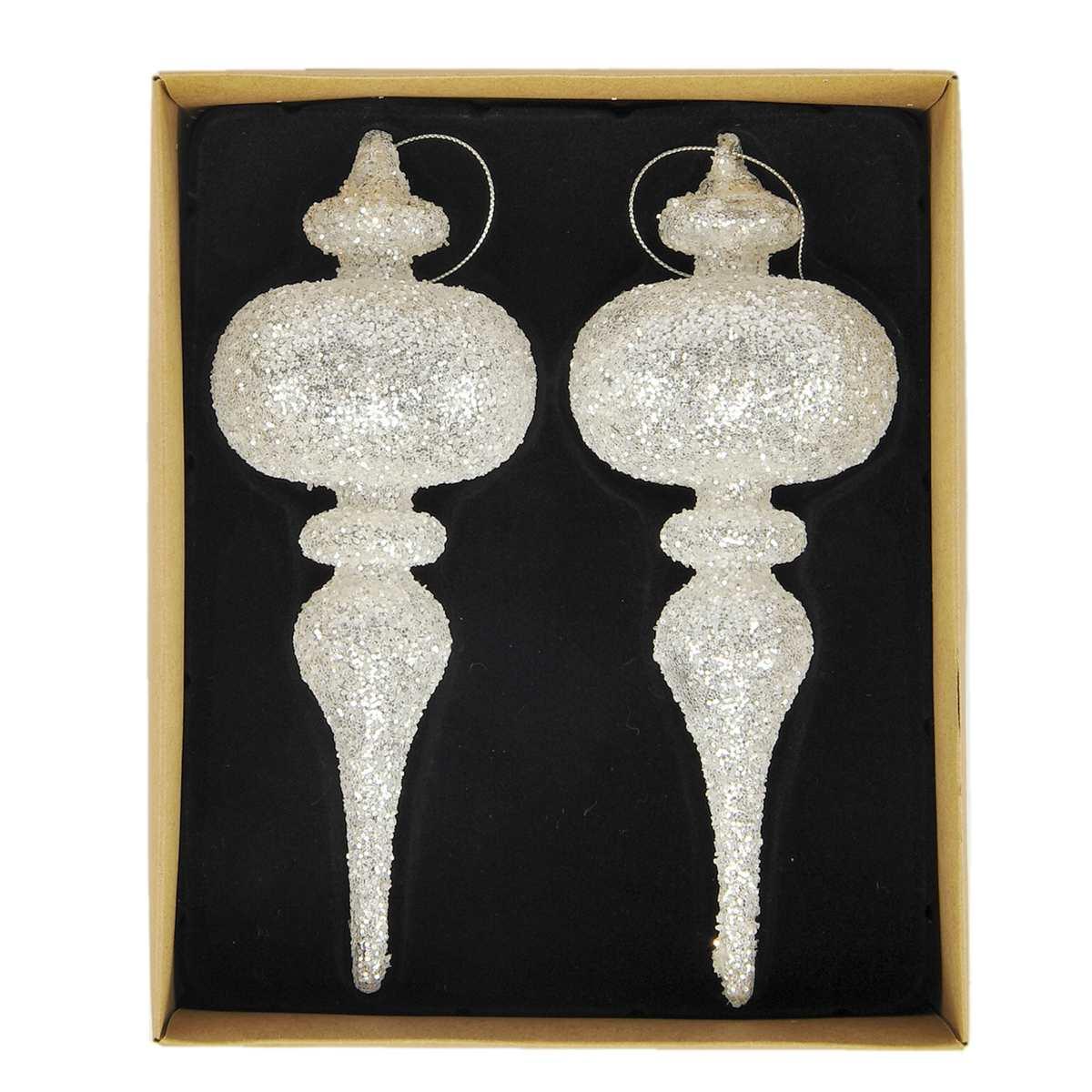 Pallina Natale Vetro cm.21 Pendente Aregento Glitter Set pz.2 |Moranduzzo