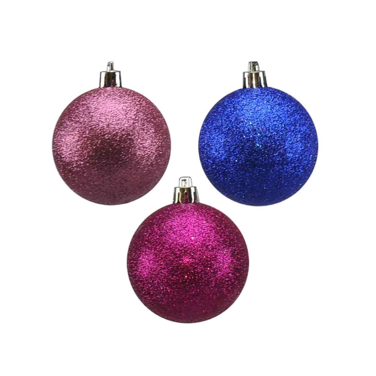 Pallina Natale cm.6 Fucsia Blu Rosa Glitter Set pz.12 |Moranduzzo