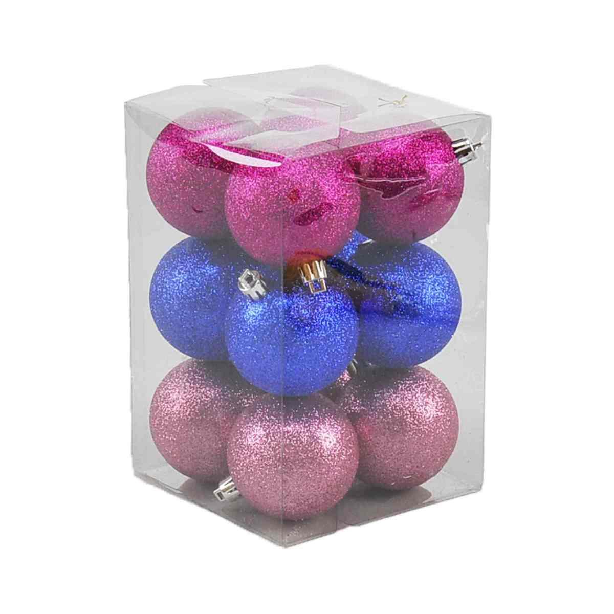 Pallina Natale cm.6 Fucsia Blu Rosa Glitter Set pz.12 |Moranduzzo