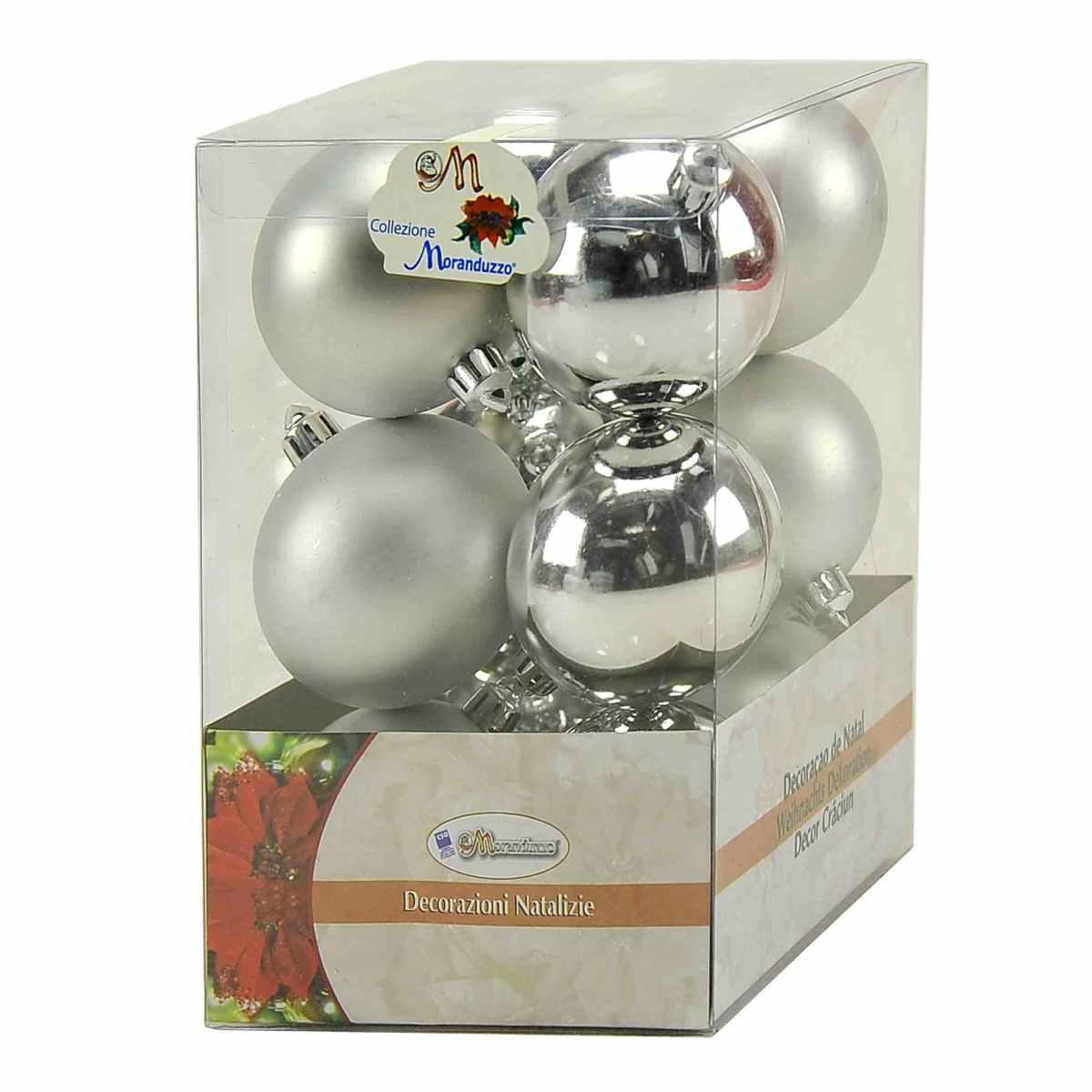 Pallina Natale cm.6 Argento Lucido Opaco Set pz.12 |Moranduzzo