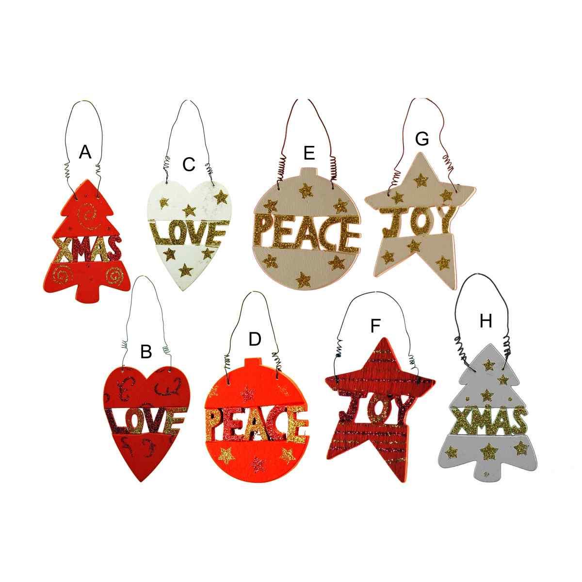 Decorazione Natalizia Legno Love Peace Joy 7 Modelli cm.h10 |M2 Store