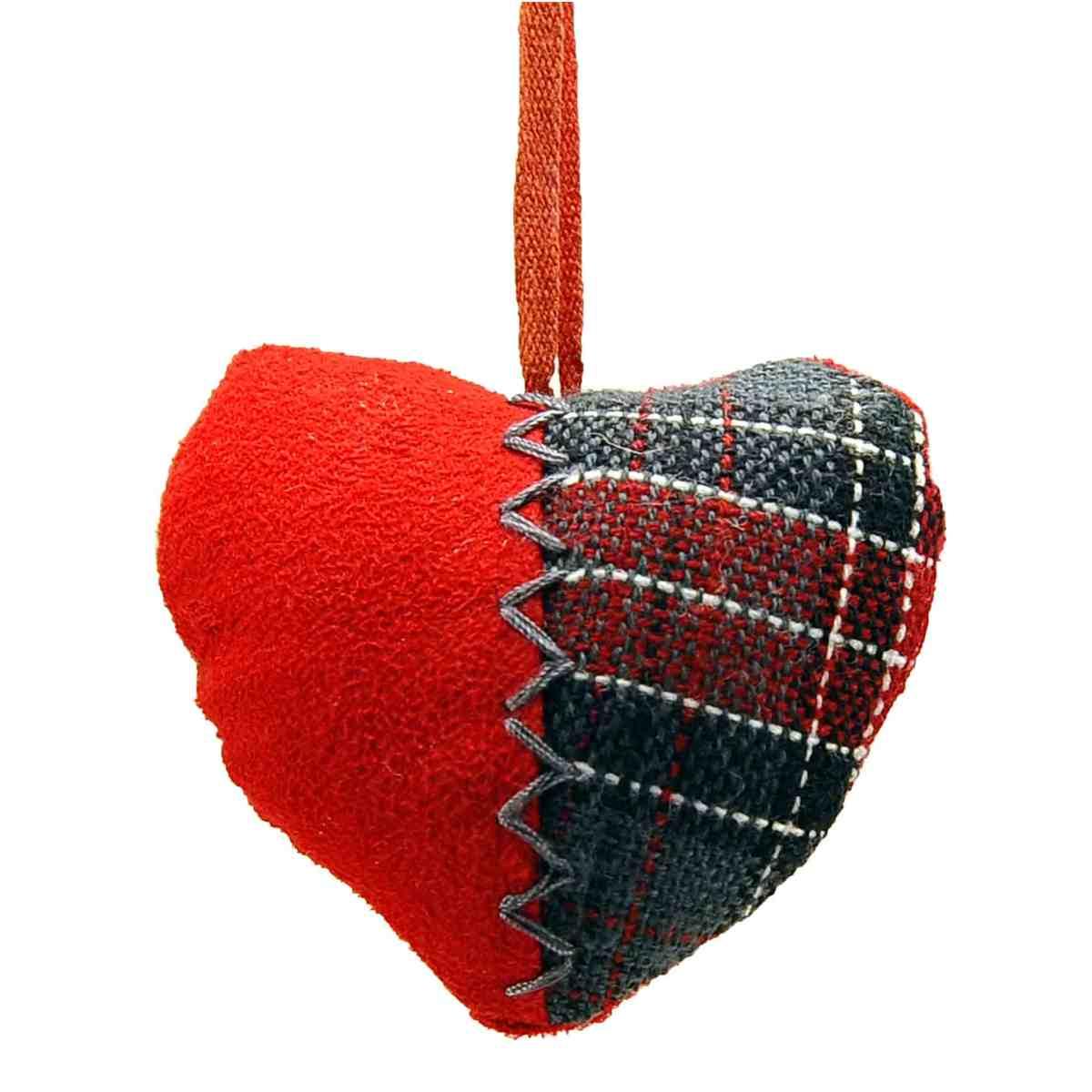 Decorazione Natalizia Cuore Panno Scozzese cm.8x3xh7 |M2 Store