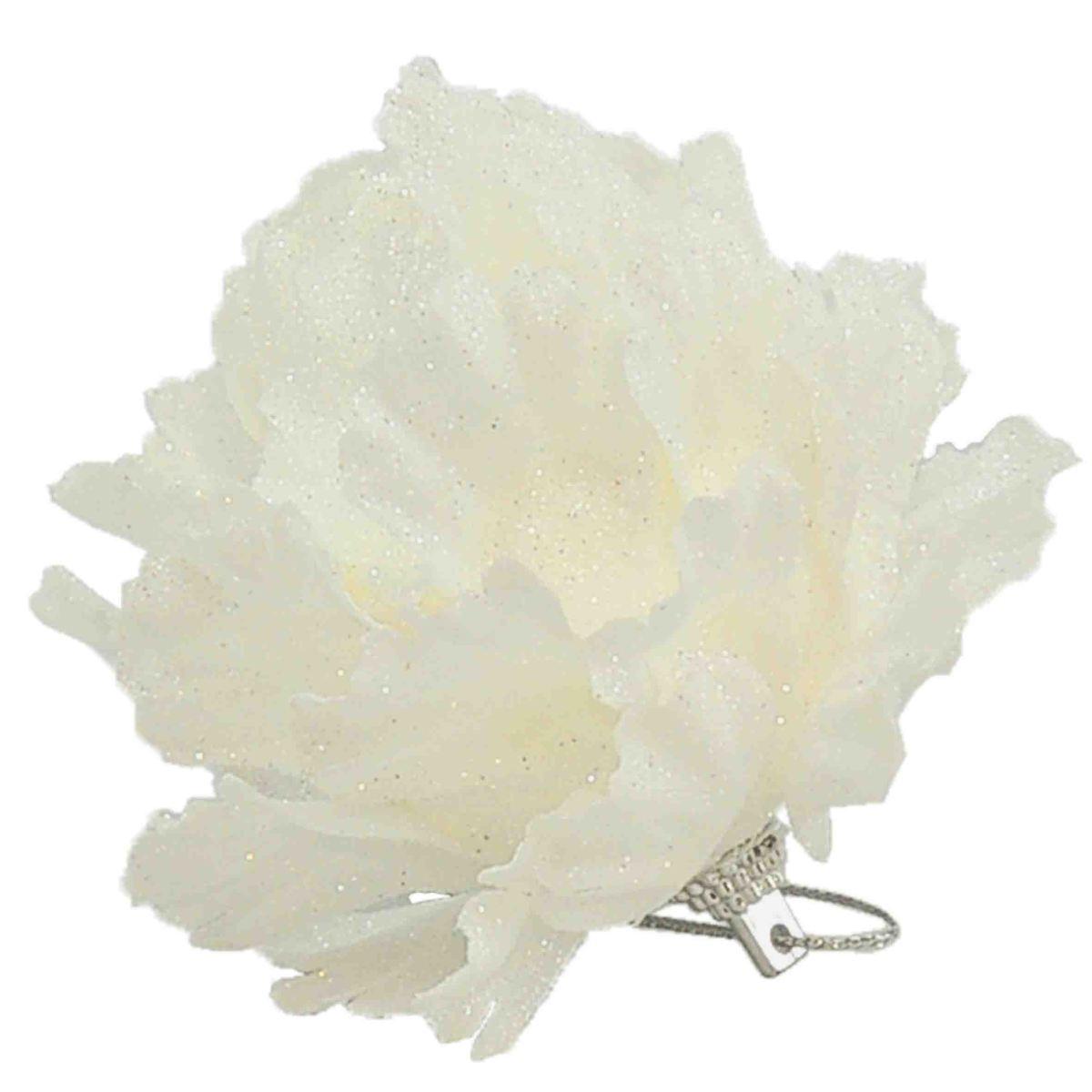 Pallina Natale cm.8 Fiore Bianco Glitter Set pz.4 |Moranduzzo