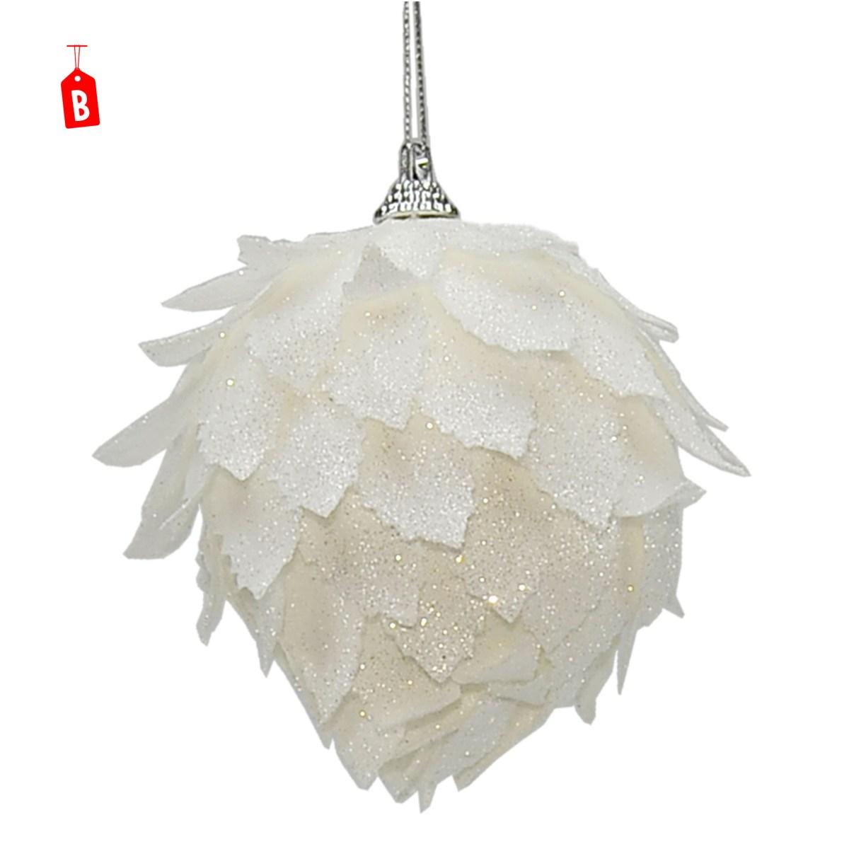 Pallina Natale cm.8 Fiore Bianco Glitter Set pz.4 |Moranduzzo