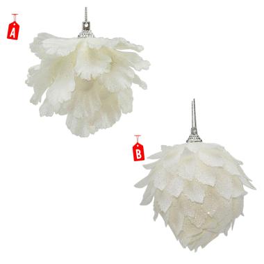 Pallina Natale cm.8 Fiore Bianco Glitter Set pz.4 |Moranduzzo