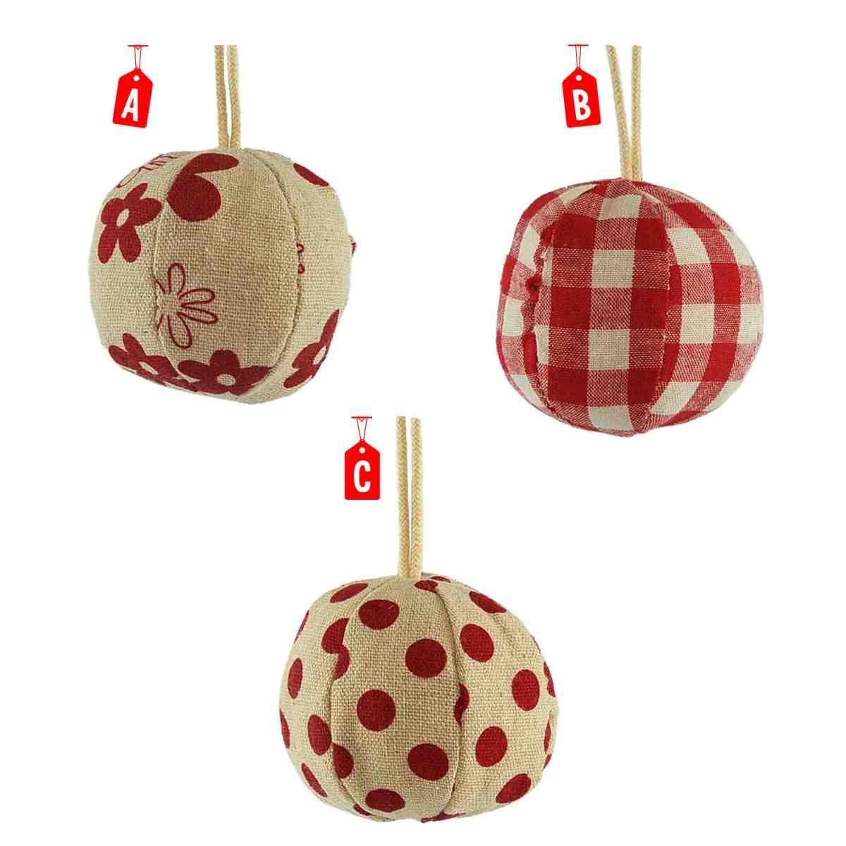 Pallina Natale cm.6 in Tessuto Rosso Beige 3 Modelli |Inge's Glass
