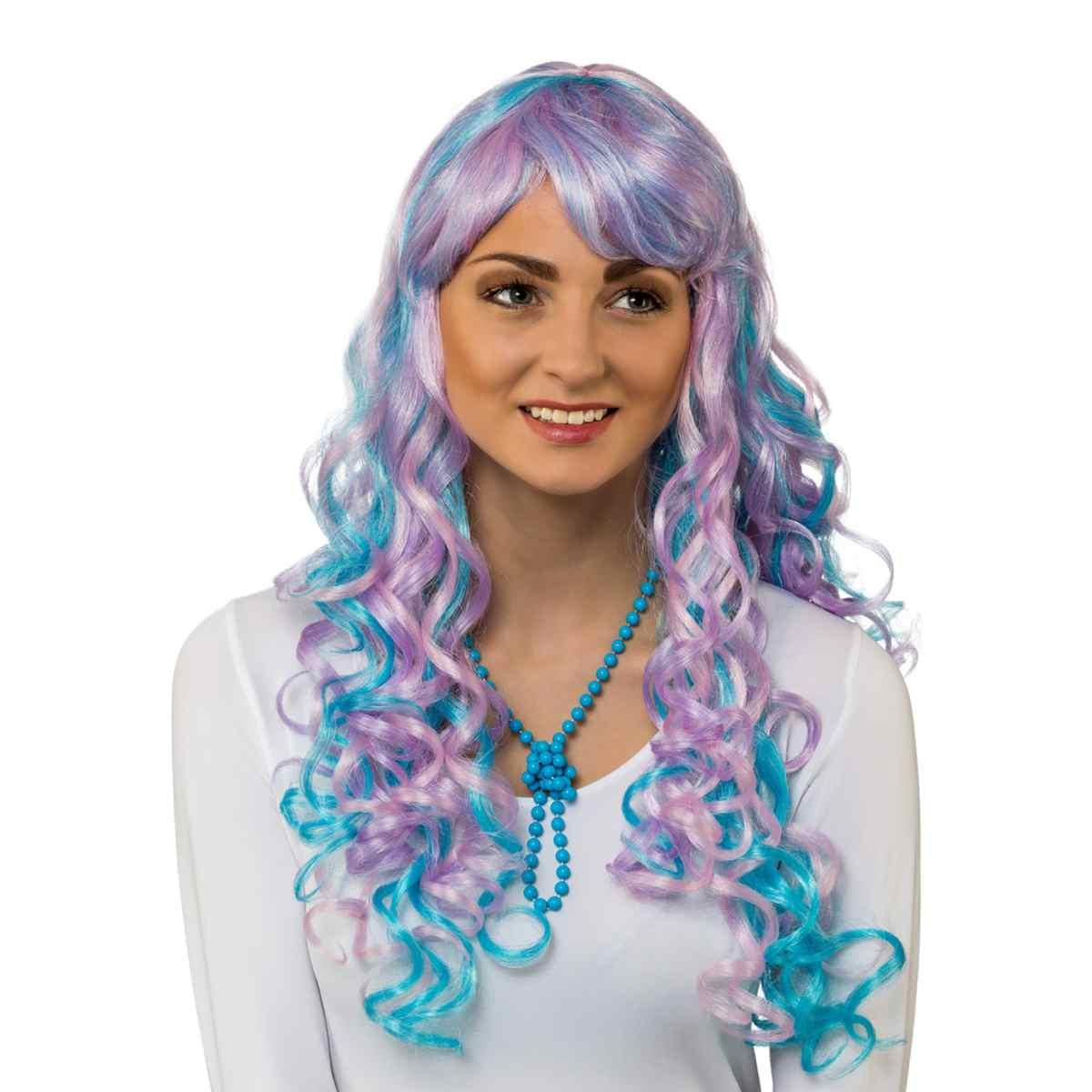 Parrucca Azzurra Viola Riccia con Codini Removibili |Orlob
