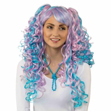 Parrucca Azzurra Viola Riccia con Codini Removibili |Orlob