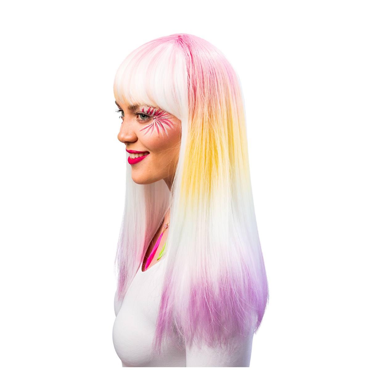 Parrucca Bianca Sfumata Rosa Liscia con Frangia |Orlob