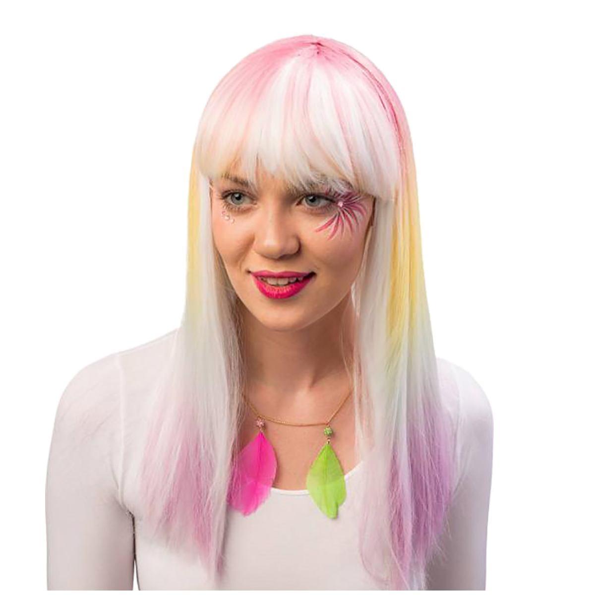 Parrucca Bianca Sfumata Rosa Liscia con Frangia |Orlob