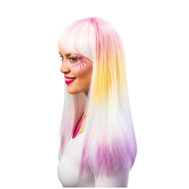 Parrucca Bianca Sfumata Rosa Liscia con Frangia |Orlob