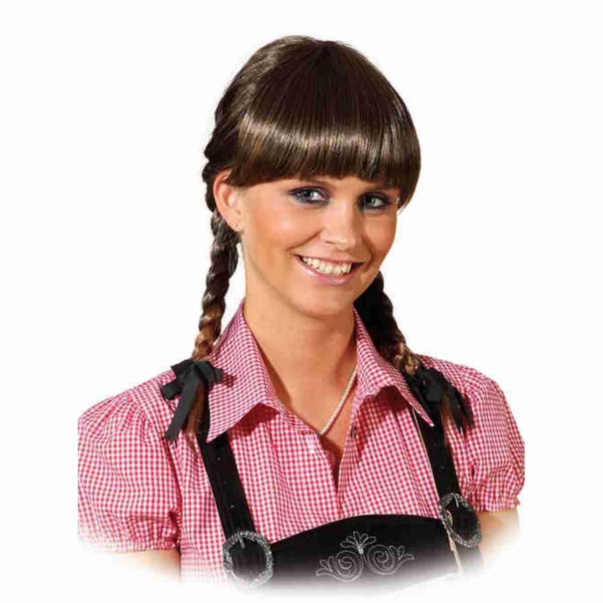 Parrucca Castana con Trecce e Frangia |Carnival Toys