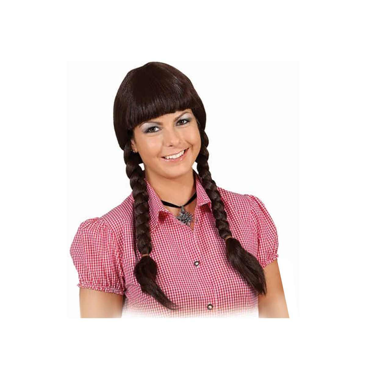 Parrucca Castana con Trecce e Frangia |Orlob