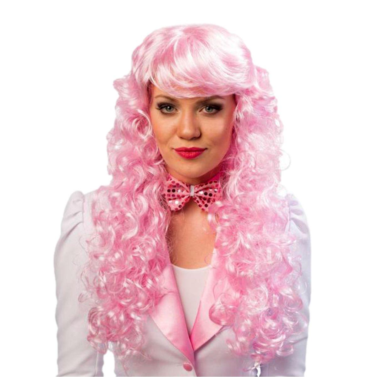 Parrucca Rosa Chiaro Riccia con Frangia |Orlob