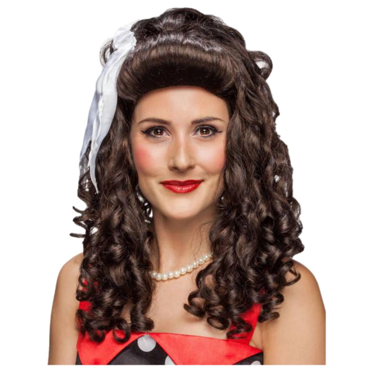 Parrucca Castana Riccia con Fiocco Bianco |Orlob
