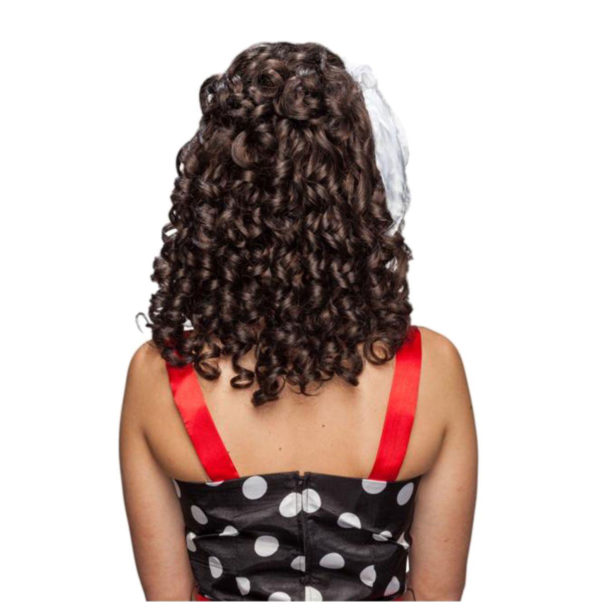 Parrucca Castana Riccia con Fiocco Bianco |Orlob